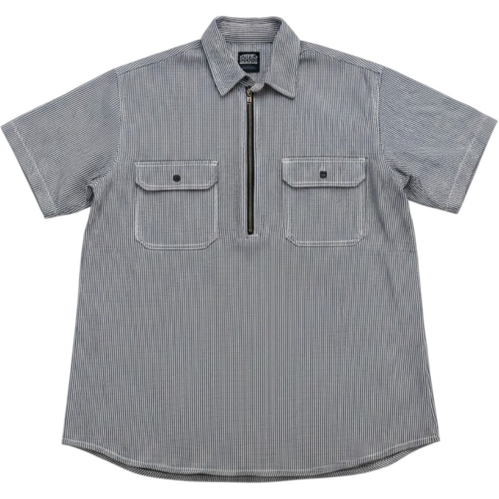 Key Hickory Stripe Quarter Zip Work Shirt Mens XL Blue White